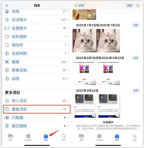 常州苹果手机维修分享iOS 16 中相册重复项目功能使用方法 