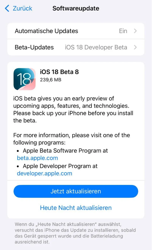 常州苹果手机维修分享苹果 iOS / iPadOS 18 开发者预览版 Beta 8 发布 